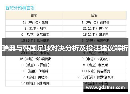 瑞典与韩国足球对决分析及投注建议解析